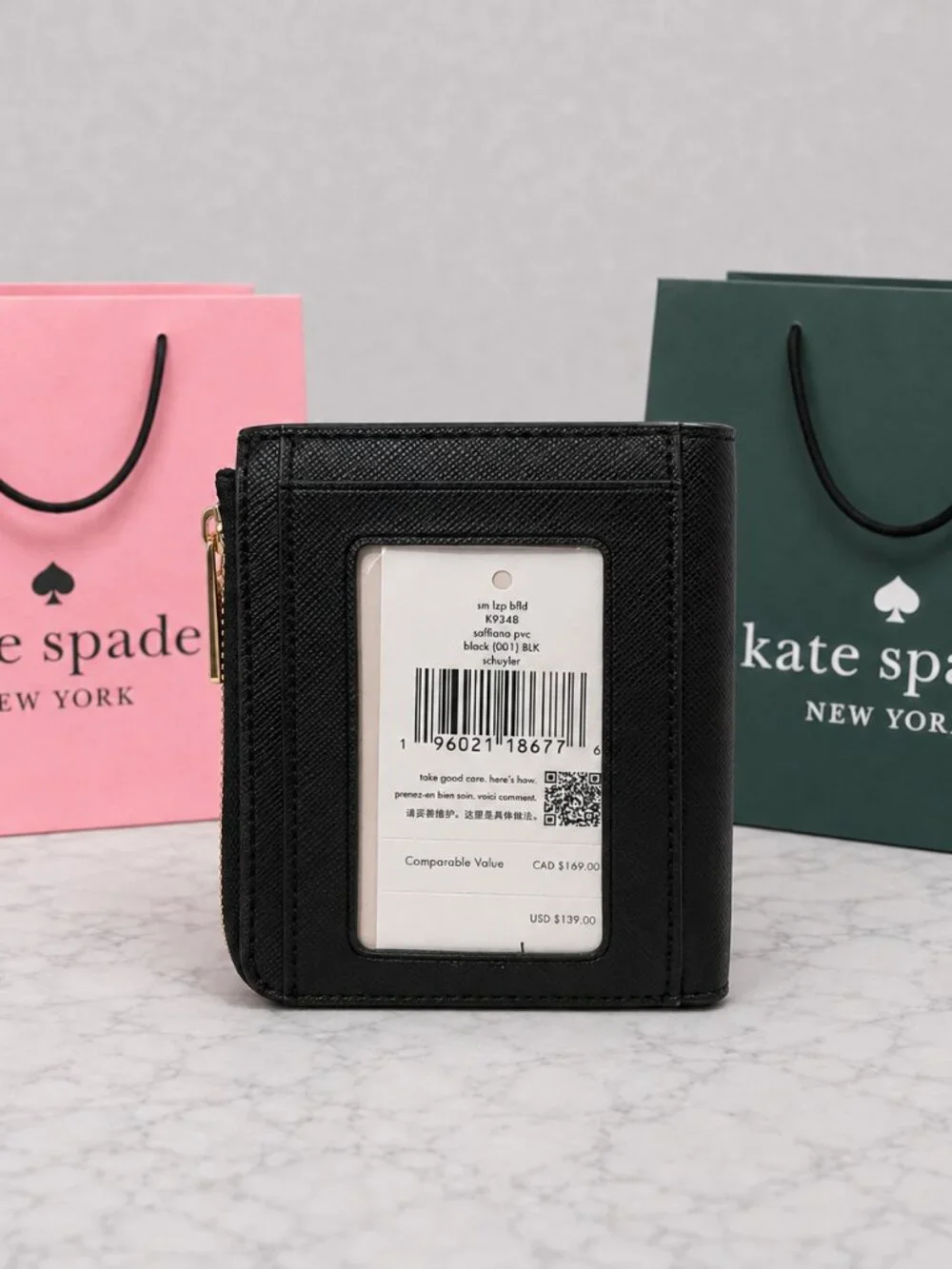 NWT Kate Spade Schuyler Small L-Zip Bifold Wallet Black
